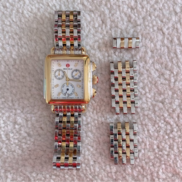 MICHELE Deco Two-Tone 18K Gold Diamond Dial Watch - Picture 14 of 16